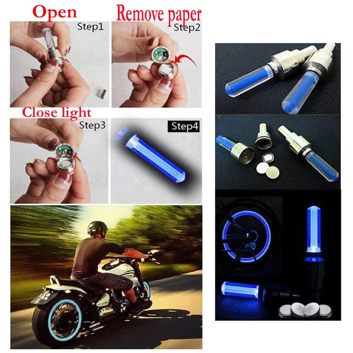 LED Flash Light lamp tyre Wheel Valve Sealing caps (2 Pc / Mix Color) LED Flash Light lamp tyre Wheel Valve Sealing caps (2 Pc / Mix Color)